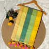 Mulmul Multicolor Stripes Saree – Cream, Lemon Yellow, Teal, Mint Green, and Sunshine Yellow