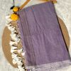 Handwoven Mulmul Cotton Zari Chex Saree in Lavender | Soft Lightweight Cotton Saree with Tassels