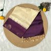 Kanchipuram Semi Soft Silk Saree – Deep Purple & Ivory Gold Elegance with Tested Zari